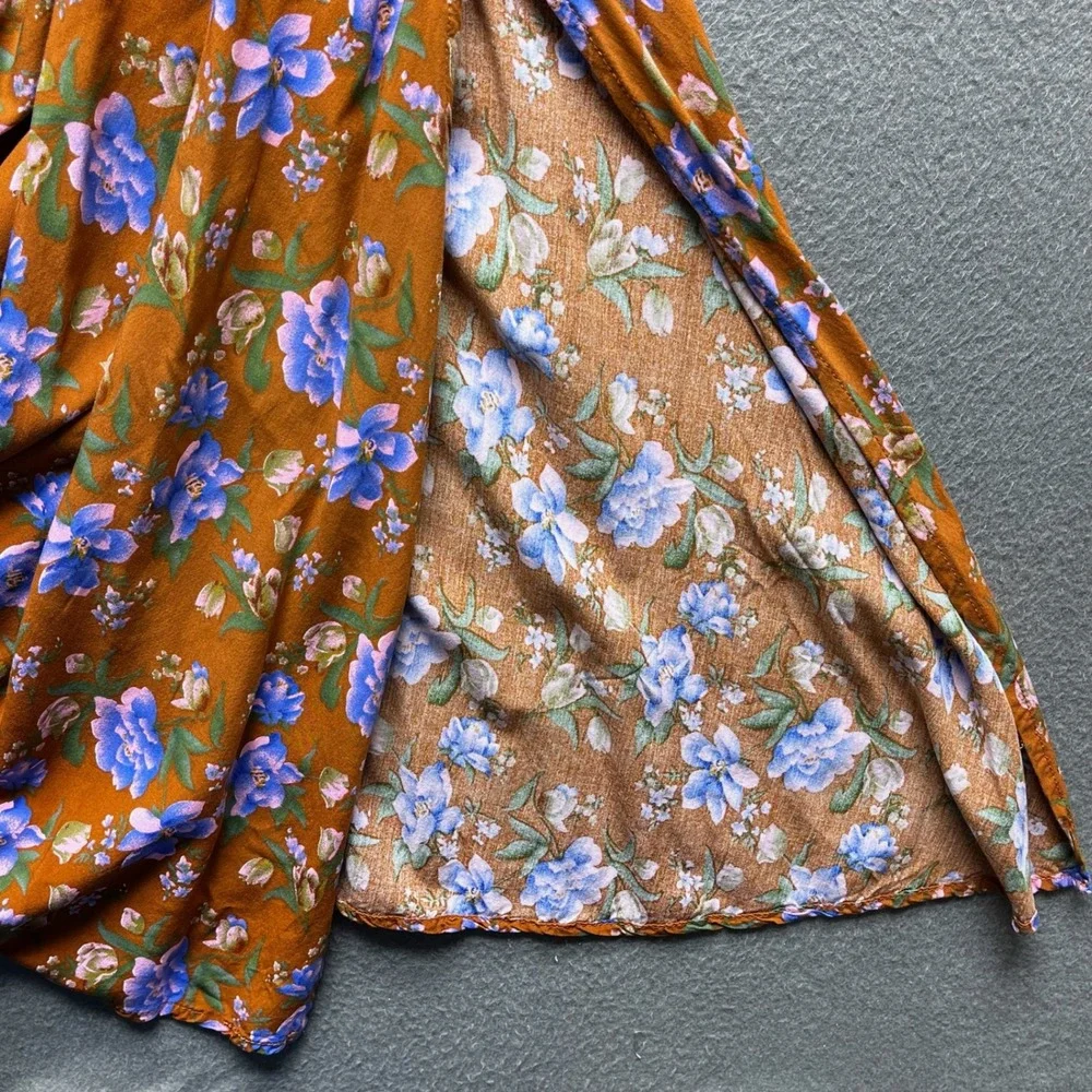 NATURAL LIFE Rust Floral Midi Dress with Blue Accents